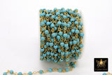 Turquoise Blue Beaded Chain, 4 mm Wire Wrapped CH #524, Silver Plated