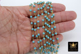 Turquoise Rosary Beaded Chain, 4 mm, 6 mm Wire Wrapped Blue Boho Howlite CH #526