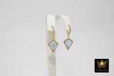 Huggie Hoop Earrings, Rose Quartz Gold Hoops, CZ Square Pink Gemstone Earring