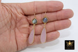 14 K Gold Filled Earrings, Pink Moonstone and Labradorite Gemstones, Dangle Teardrop Wire Hooks