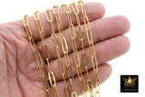 Rectangle Drawn Chain, Unfinished Gold Paperclip Chains CH #121, Silver Necklace Cable Chains