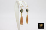 14 K Gold Filled Earrings, Pink Moonstone and Labradorite Gemstones, Dangle Teardrop Wire Hooks