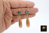 14 K Gold Filled Earrings, Pink Moonstone and Labradorite Gemstones, Dangle Teardrop Wire Hooks