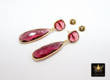 Citrine Stud Earrings, Gold, 925 Long Pink Tourmaline and Lemon Quartz Teardrop Gemstone Women's Jewelry