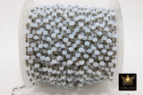White Opal Chain, 4 mm Black Wire Wrapped CH #315, Beaded Chain Opalite