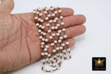 Light Cream Ivory Chain, 6 mm Gold Plated Beige Mystic Crystal CH #303, Wire Wrapped