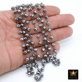 Gunmetal Black Crystal Rosary Chain, 4 mm Wire Wrapped Crystal Beads, Unfinished Jewelry Chains Bulk