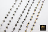 Gunmetal Black Crystal Chain, 6 mm Gold Wire Wrapped Crystal Beads CH #535, Unfinished Jewelry Chains Bulk