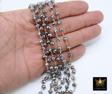 Gunmetal Black Crystal Rosary Chain, 6 mm Gold Wire Wrapped Crystal Beads CH #535, Unfinished Jewelry Chains Bulk