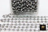 Gunmetal Black Crystal Rosary Chain, 4 mm Wire Wrapped Crystal Beads, Unfinished Jewelry Chains Bulk