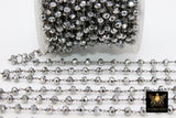 Gunmetal Black Crystal Chain, 4 mm Wire Wrapped Crystal Beads, Unfinished Jewelry Chains Bulk