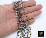 Gunmetal Black Crystal Rosary Chain, 6 mm Silver Wire Wrapped Crystal Beads CH #402, Unfinished Jewelry Chains Bulk