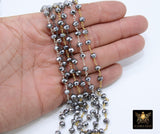 Gunmetal Black Crystal Chain, 6 mm Silver Wire Wrapped Crystal Beads CH #402, Unfinished Jewelry Chains Bulk