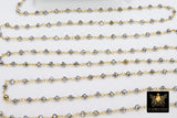 Gunmetal Black Crystal Chain, 6 mm Gold Wire Wrapped Crystal Beads CH #535, Unfinished Jewelry Chains Bulk