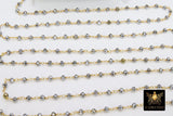 Gunmetal Black Crystal Rosary Chain, 6 mm Gold Wire Wrapped Crystal Beads CH #535, Unfinished Jewelry Chains Bulk