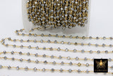 Gunmetal Black Crystal Chain, 6 mm Gold Wire Wrapped Crystal Beads CH #535, Unfinished Jewelry Chains Bulk