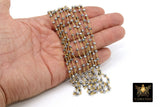 Gunmetal Black Crystal Chain, 6 mm Gold Wire Wrapped Crystal Beads CH #535, Unfinished Jewelry Chains Bulk