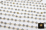 Gunmetal Black Crystal Chain, 6 mm Gold Wire Wrapped Crystal Beads CH #535, Unfinished Jewelry Chains Bulk