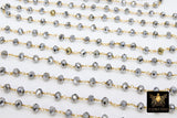 Gunmetal Black Crystal Rosary Chain, 6 mm Gold Wire Wrapped Crystal Beads CH #535, Unfinished Jewelry Chains Bulk