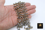 Gunmetal Black Crystal Chain, 6 mm Gold Wire Wrapped Crystal Beads CH #535, Unfinished Jewelry Chains Bulk