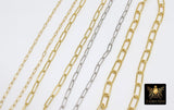 Paperclip Rectangle Chain, Unfinished Gold Oval Dainty Chains CH #111, Elongated Cable