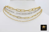 Paper Clip Chain, Unfinished Gold Soldered Chains CH #120, 14 mm Silver Rectangle Drawn Bracelet