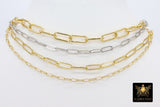 Rectangle Drawn Chain, Unfinished Gold Paperclip Chains CH #121, Silver Necklace Cable Chains