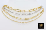 Rectangle Drawn Chain, Unfinished Gold Paperclip Chains CH #121, Silver Necklace Cable Chains