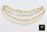 Rectangle Drawn Chain, Unfinished Gold Paperclip Chains CH #121, Silver Necklace Cable Chains