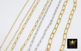 Rectangle Drawn Chain, Unfinished Gold Paperclip Chains CH #121, Silver Necklace Cable Chains