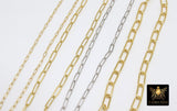 Rectangle Drawn Chain, Unfinished Gold Paper Clip Chains CH #121, Silver Necklace Cable Chains