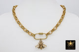 Queen Bubble Bee Necklace, Vintage Rolo Chain Gold Screw Clasp Chunky Statement Jewelry