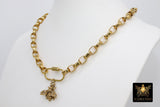 Queen Bubble Bee Necklace, Vintage Rolo Chain Gold Screw Clasp Chunky Statement Jewelry