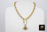 Queen Bubble Bee Necklace, Vintage Rolo Chain Gold Screw Clasp Chunky Statement Jewelry