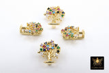 Tree of Life Slider Charms, Gold Rainbow CZ Pave Round Family Tree Charms, Pendant Bracelet