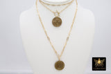 Coin Necklace, Medallion 14 K Gold Toggle Double Wrap Lion Tiger Choker, Queen Elizabeth Rectangle Chain