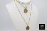 Coin Necklace, Medallion 14 K Gold Toggle Double Wrap Lion Tiger Choker, Queen Elizabeth Rectangle Chain