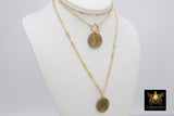 Coin Necklace, Medallion 14 K Gold Toggle Double Wrap Lion Tiger Choker, Queen Elizabeth Rectangle Chain