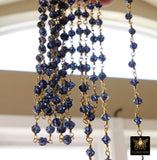 Charcoal Navy Gold Chain, 4 mm Black Wire Wrapped CH #430, Bead Gunmetal Chains