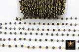 Gunmetal Black Rosary Chain, Charcoal Navy 4 mm Gold Wire Wrapped Bead Chains for Jewelry Making Bulk Beaded Rosary