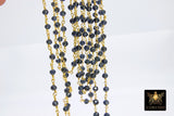 Charcoal Navy Gold Chain, 4 mm Black Wire Wrapped CH #430, Bead Gunmetal Chains