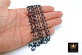 Gunmetal Black Rosary Chain, Charcoal Navy 4 mm Gold Wire Wrapped Bead Chains for Jewelry Making Bulk Beaded Rosary