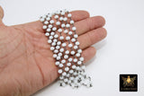 White Chalcedony Black Chain, 6 mm Black Wire Wrapped Chains CH #304, Religious Beaded Chain