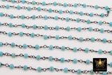 Turquoise Blue Beaded Chain, 4 mm Wire Wrapped CH #521, 6 mm Gunmetal Black