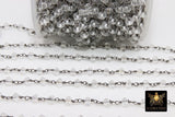 Clear Crystal Chain, Gunmetal Black Faceted CH #324, 4 or 6 mm Beaded Chains