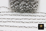 Clear Crystal Rosary Chain, Gunmetal Black Faceted CH #324, 4 or 6 mm Beaded Chains