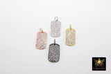 Mini Dog Tag Charms, Tiny CZ Pave Rectangle Rose Gold #934, Gold