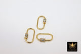 Gold Carabiner Lock, Multi Color Rainbow CZ Screw Clasps, Necklace