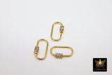 Gold Carabiner Lock, CZ Pave Rainbow Screw Clasps, Chain Necklace