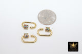 Gold CZ Mini Oval Screw Clasps, #2303 Emerald, Blue
